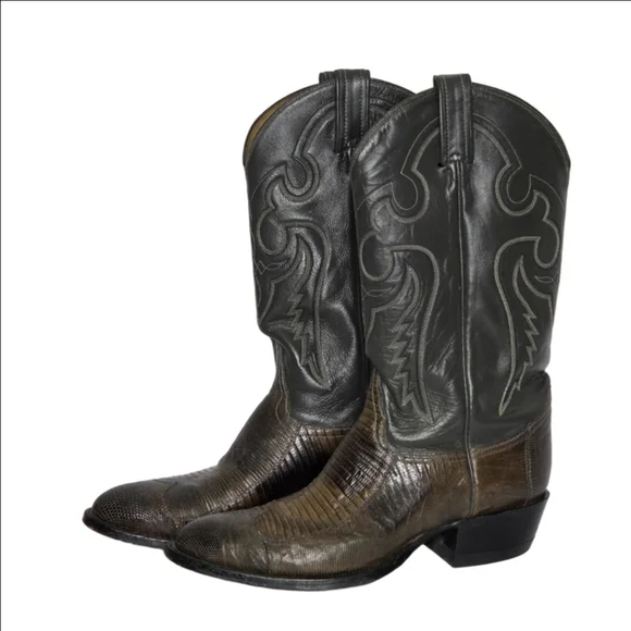 Tony Lama Nacogdoches Teju Lizard Round Toe Western Boots Men's Size 9.5 - Picture 1 of 10
